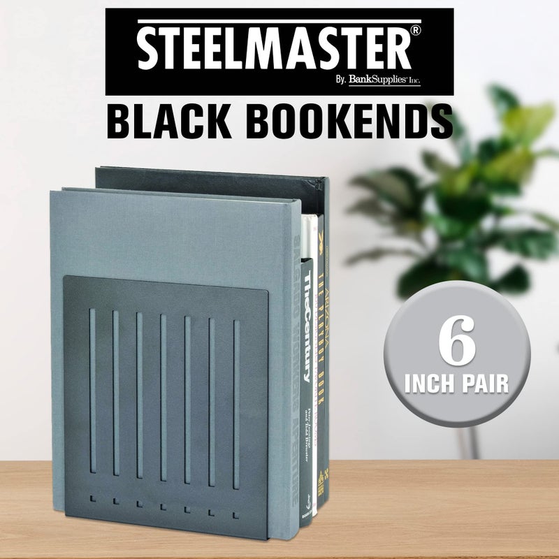 MMF Industries STEELMASTER by BankSupplies 6-Inch Heavy Duty Bookends | Scratch Resistant Finish | Heavy Gauge Material | Non-Slip Padded Base Protection | For Office, Bookshelves, Binders & Books - Image 4